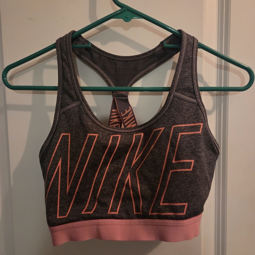 Nike Pro‎ Women Classic Padded Sports Training Bra Heather Grey Pink  M
